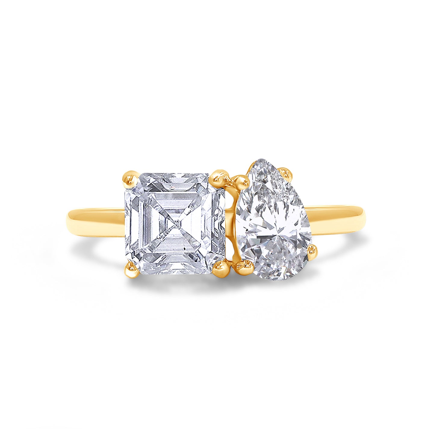 2 1/3 Carat Pear & Asscher Lab Created Moissanite Diamond Toi Et Moi 2-Stone Engagement Ring For Women In 925 Sterling Silver