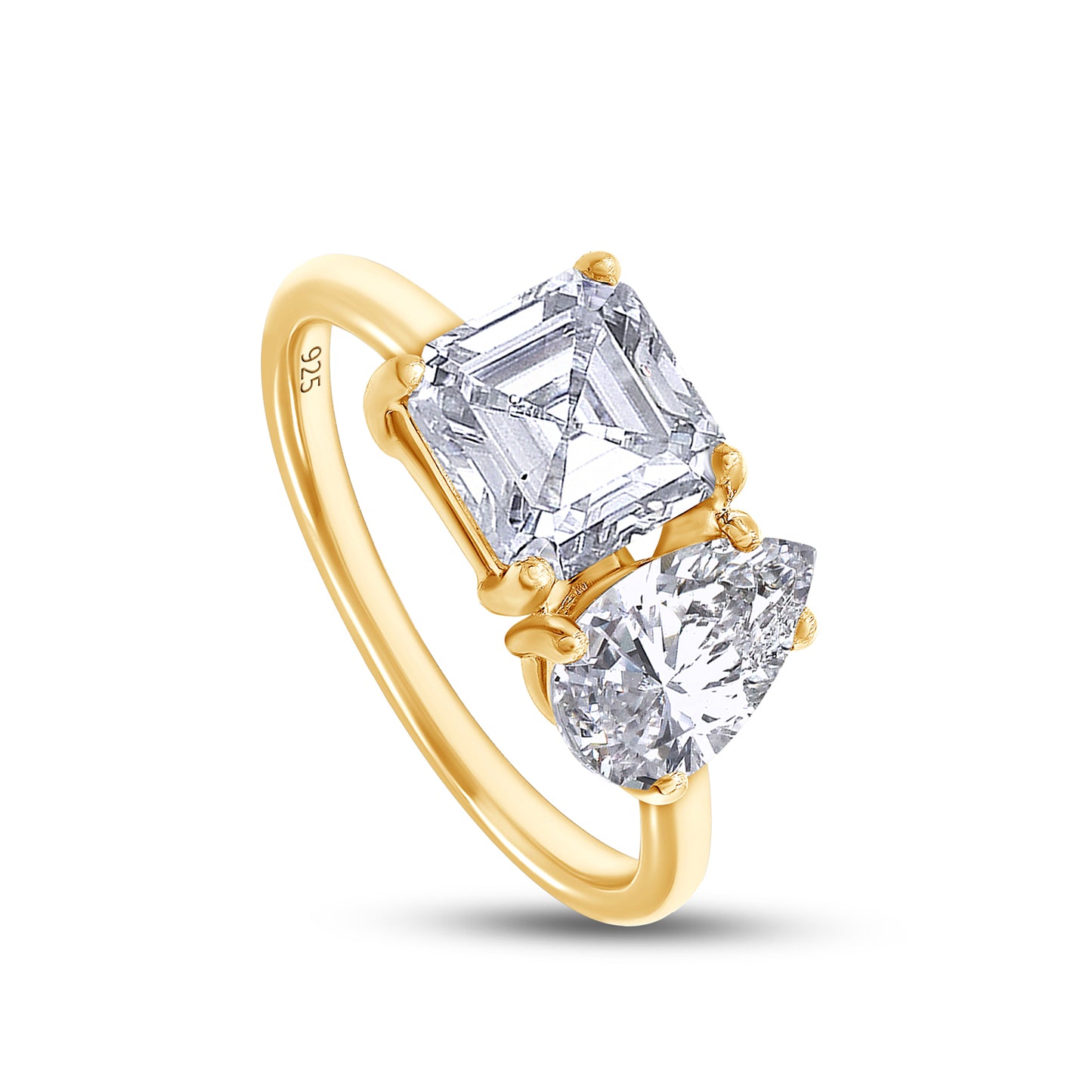 2 1/3 Carat Pear & Asscher Lab Created Moissanite Diamond Toi Et Moi 2-Stone Engagement Ring For Women In 925 Sterling Silver