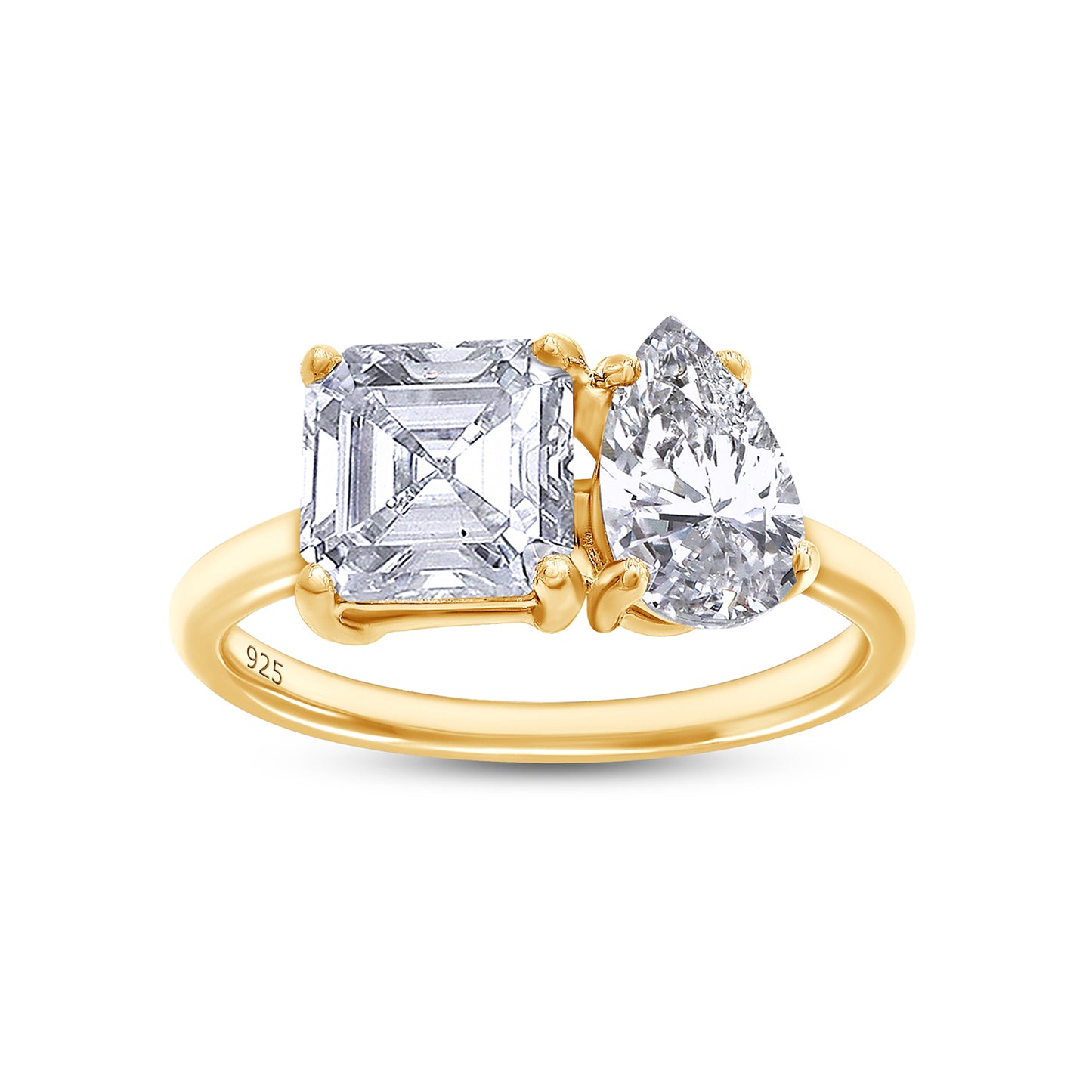 Load image into Gallery viewer, 2 1/3 Carat Pear &amp;amp; Asscher Lab Created Moissanite Diamond Toi Et Moi 2-Stone Engagement Ring For Women In 925 Sterling Silver
