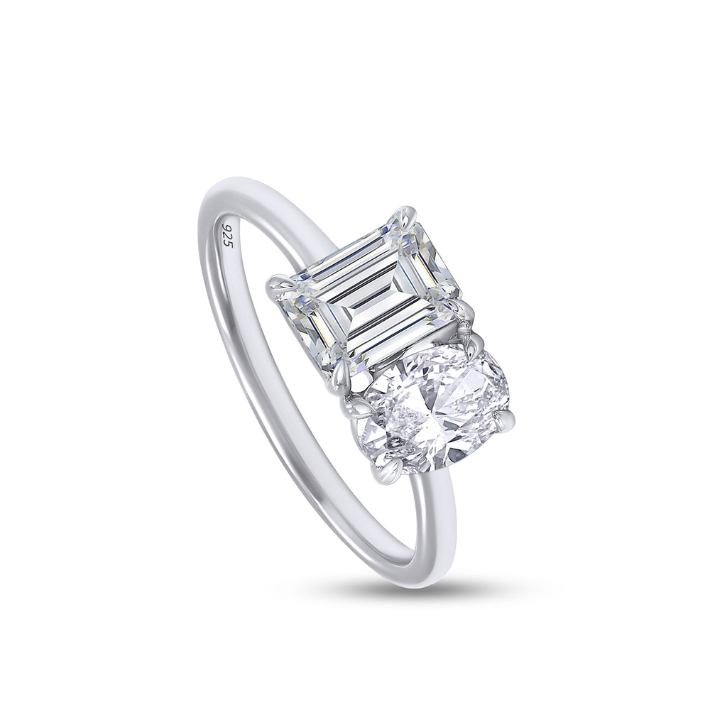 
                      
                        1.90 Carat Oval & Emerald Cut Lab Created Moissanite Diamond Toi Et Moi 2-Stone Engagement Ring In 925 Sterling Silver
                      
                    