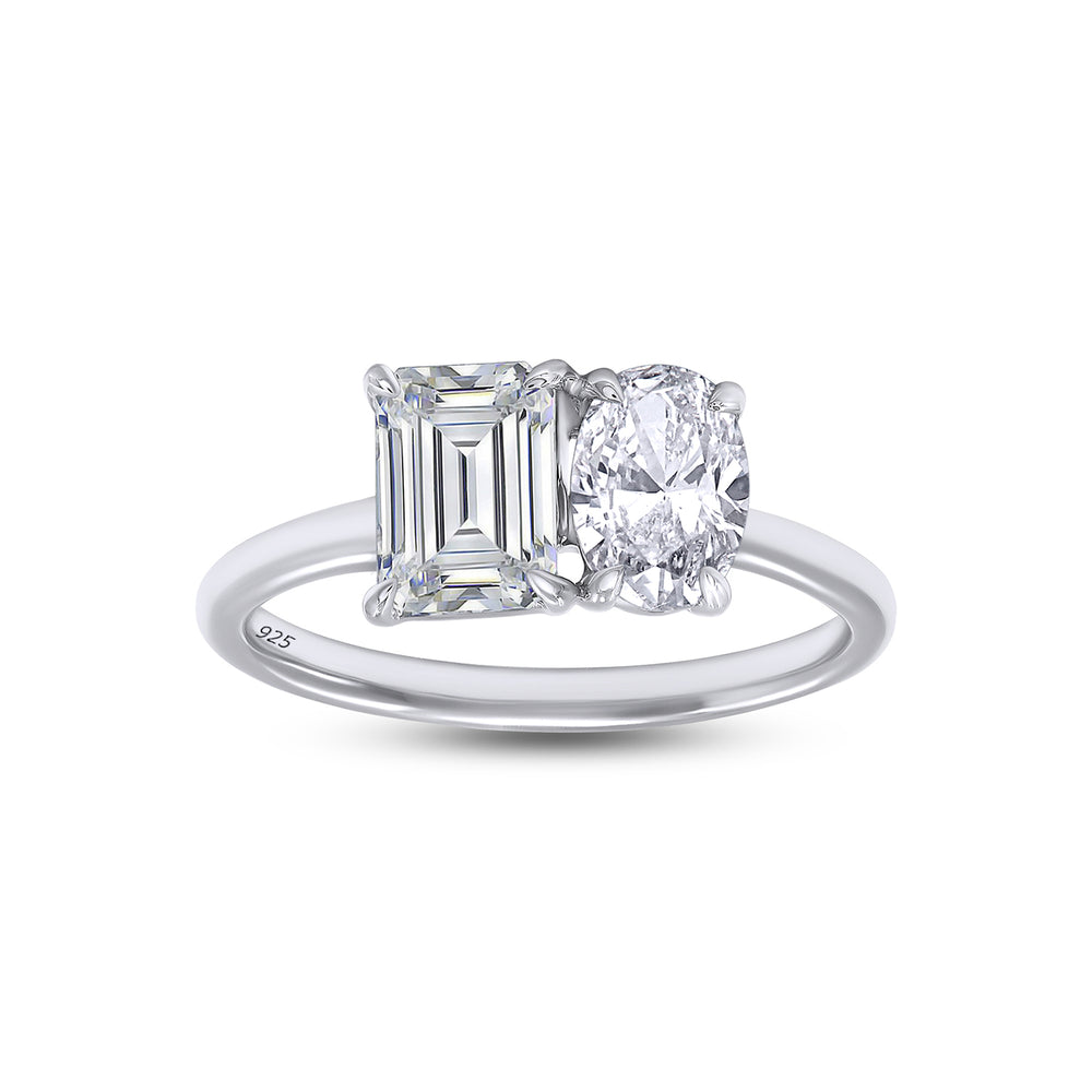 
                      
                        1.90 Carat Oval & Emerald Cut Lab Created Moissanite Diamond Toi Et Moi 2-Stone Engagement Ring In 925 Sterling Silver
                      
                    