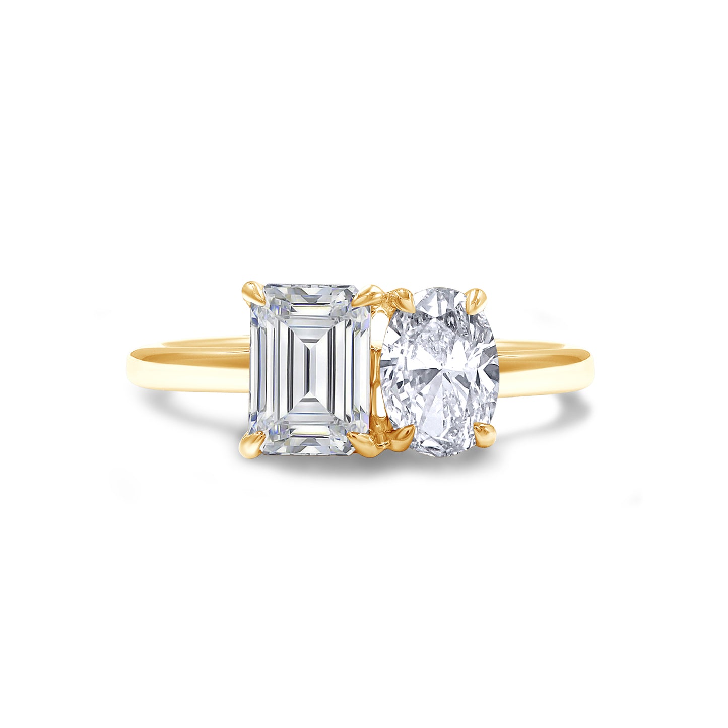 1.90 Carat Oval & Emerald Cut Lab Created Moissanite Diamond Toi Et Moi 2-Stone Engagement Ring In 925 Sterling Silver