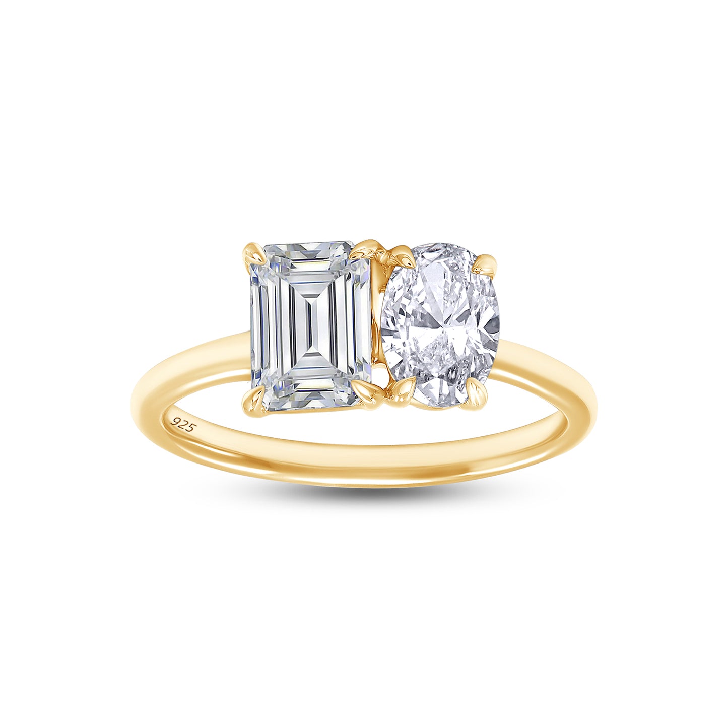 1.90 Carat Oval & Emerald Cut Lab Created Moissanite Diamond Toi Et Moi 2-Stone Engagement Ring In 925 Sterling Silver