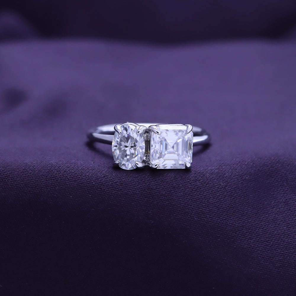 
                      
                        2.25 Carat Asscher & Oval  Cut Lab Created Moissanite Diamond Toi Et Moi 2-Stone Engagement Ring In 925 Sterling Silver
                      
                    