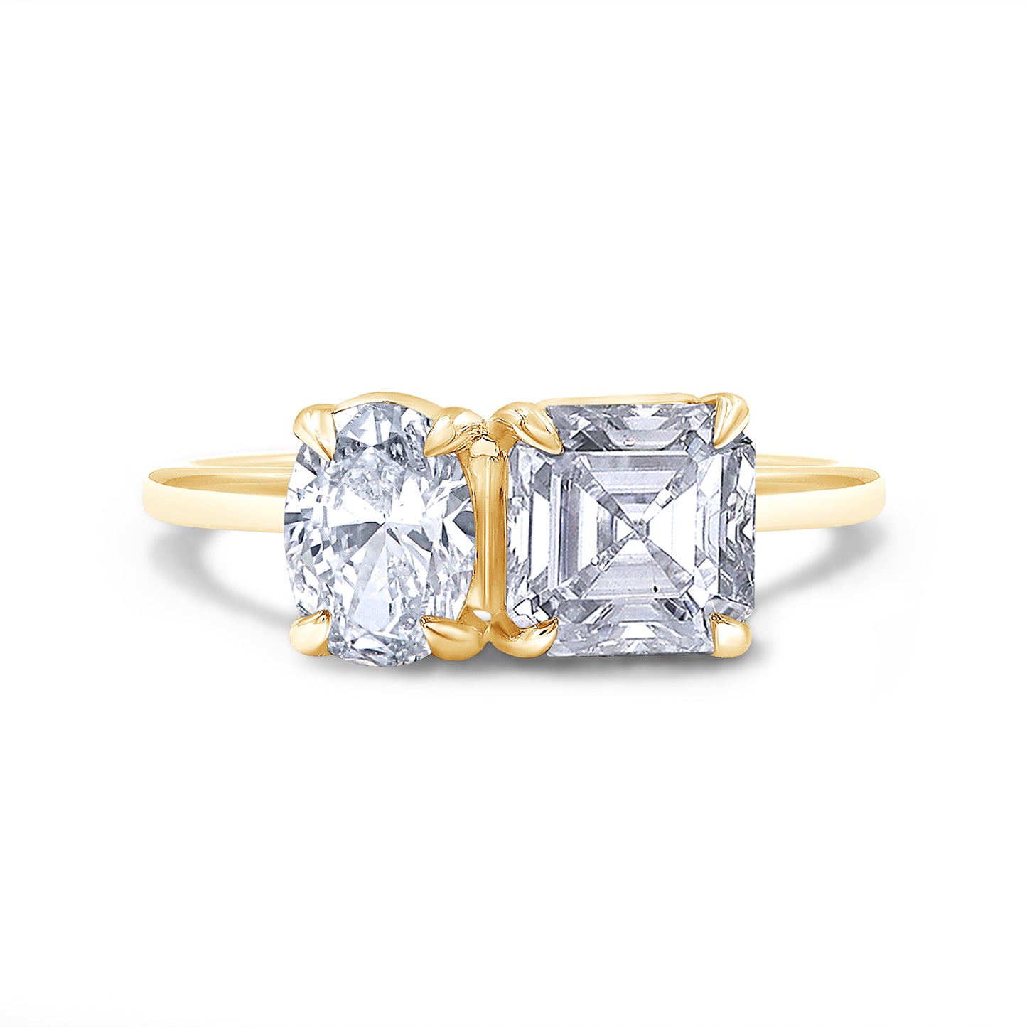 2.25 Carat Asscher & Oval  Cut Lab Created Moissanite Diamond Toi Et Moi 2-Stone Engagement Ring In 925 Sterling Silver