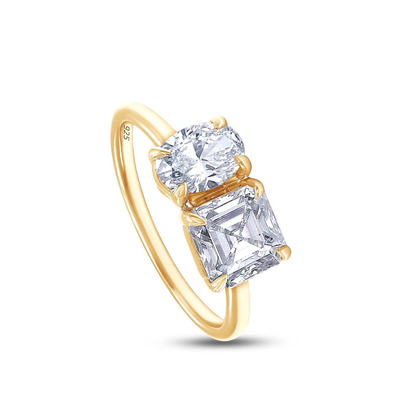2.25 Carat Asscher & Oval  Cut Lab Created Moissanite Diamond Toi Et Moi 2-Stone Engagement Ring In 925 Sterling Silver