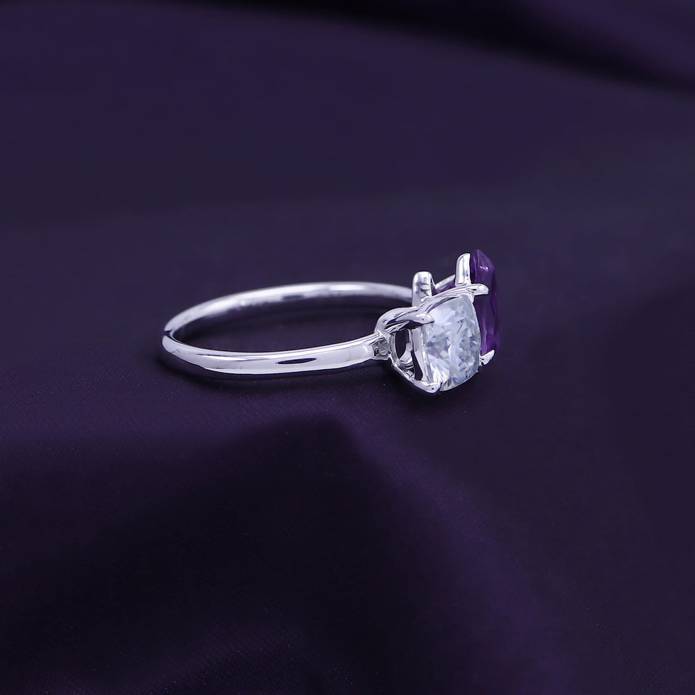 
                      
                        1.75 Carat Pear Shape Natural Amethyst & Cushion Cut Lab Created Moissanite Diamond Toi Et Moi 2-Stone Engagement Ring In 925 Sterling Silver
                      
                    