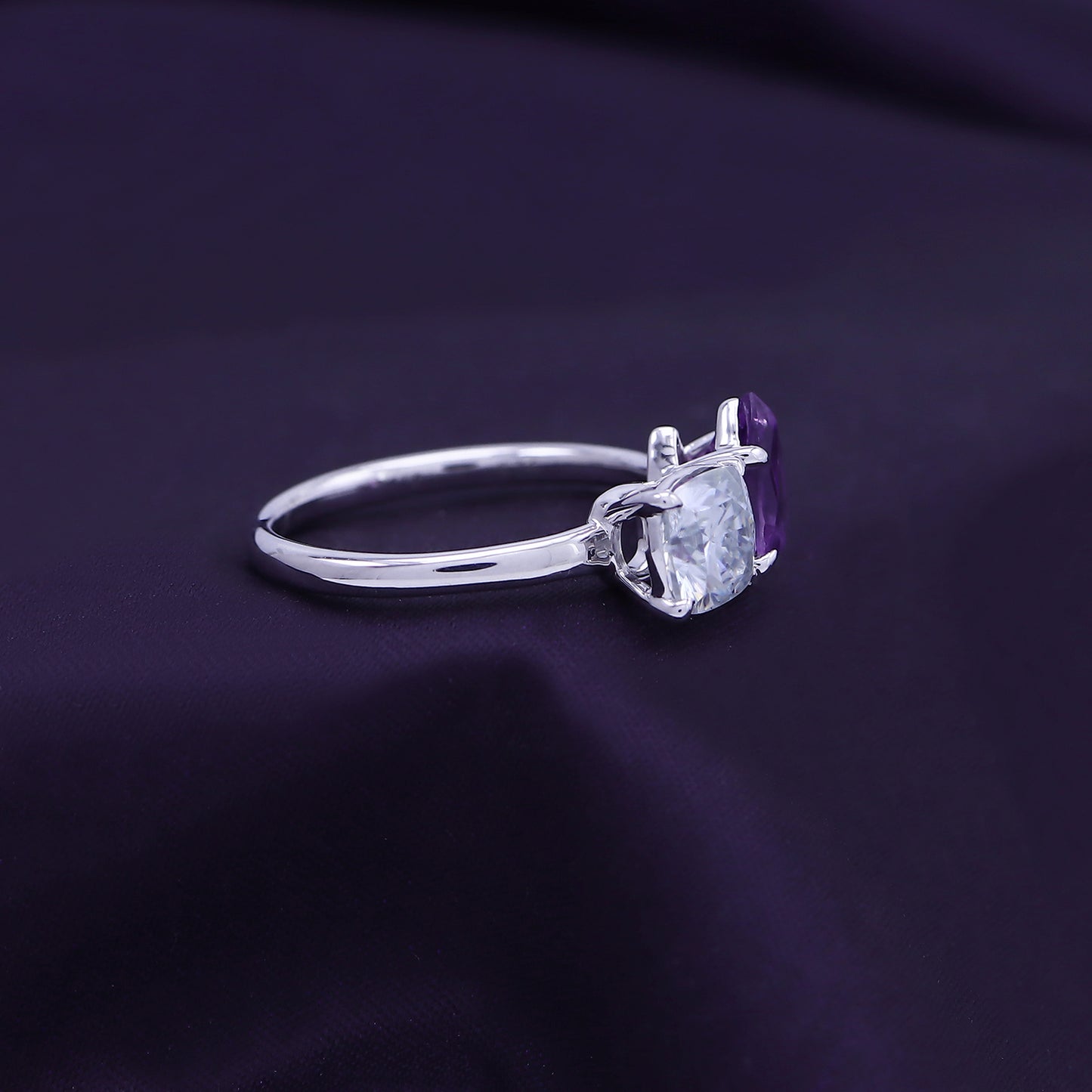 Load image into Gallery viewer, 1.75 Carat Pear Shape Natural Amethyst &amp;amp; Cushion Cut Lab Created Moissanite Diamond Toi Et Moi 2-Stone Engagement Ring In 925 Sterling Silver
