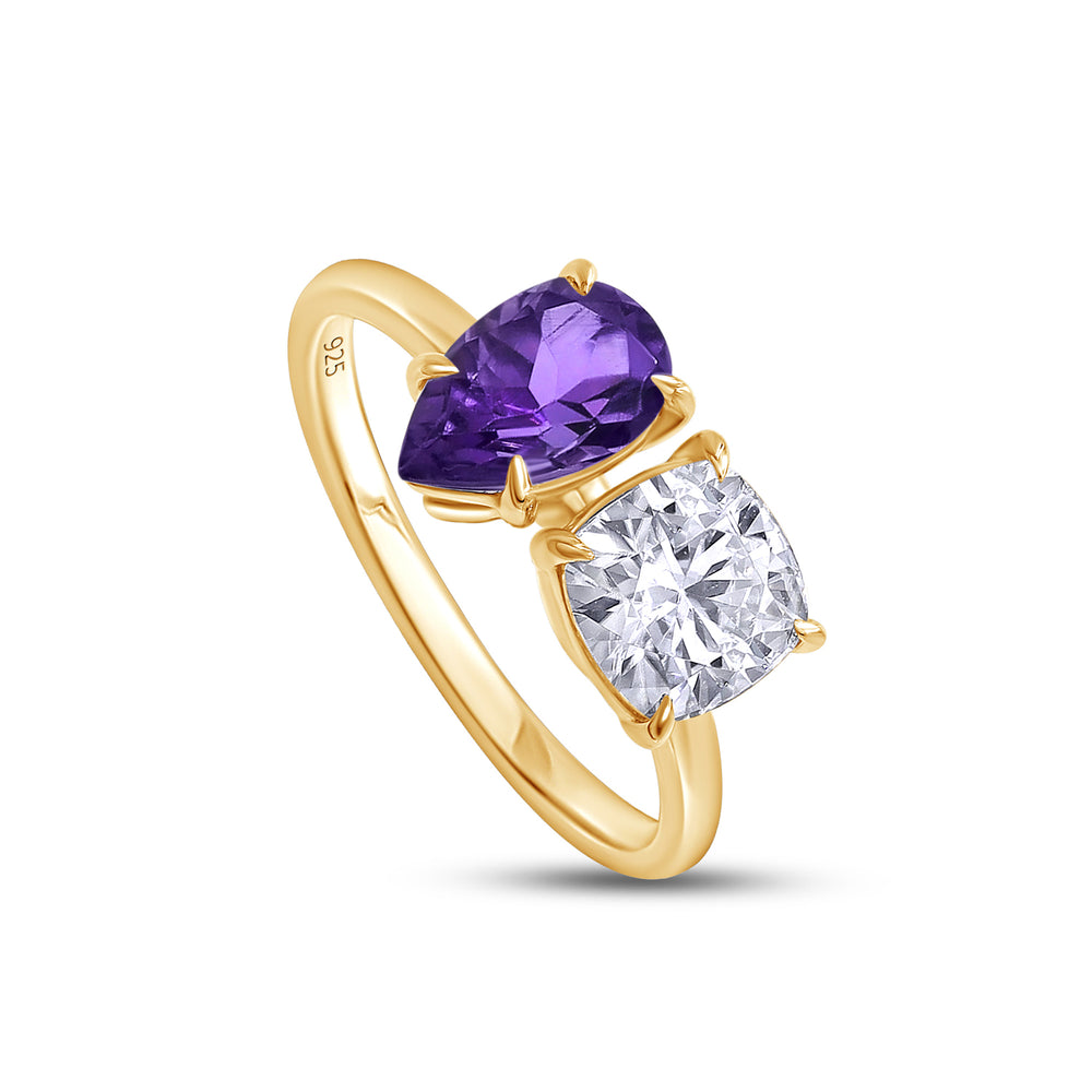 
                      
                        1.75 Carat Pear Shape Natural Amethyst & Cushion Cut Lab Created Moissanite Diamond Toi Et Moi 2-Stone Engagement Ring In 925 Sterling Silver
                      
                    