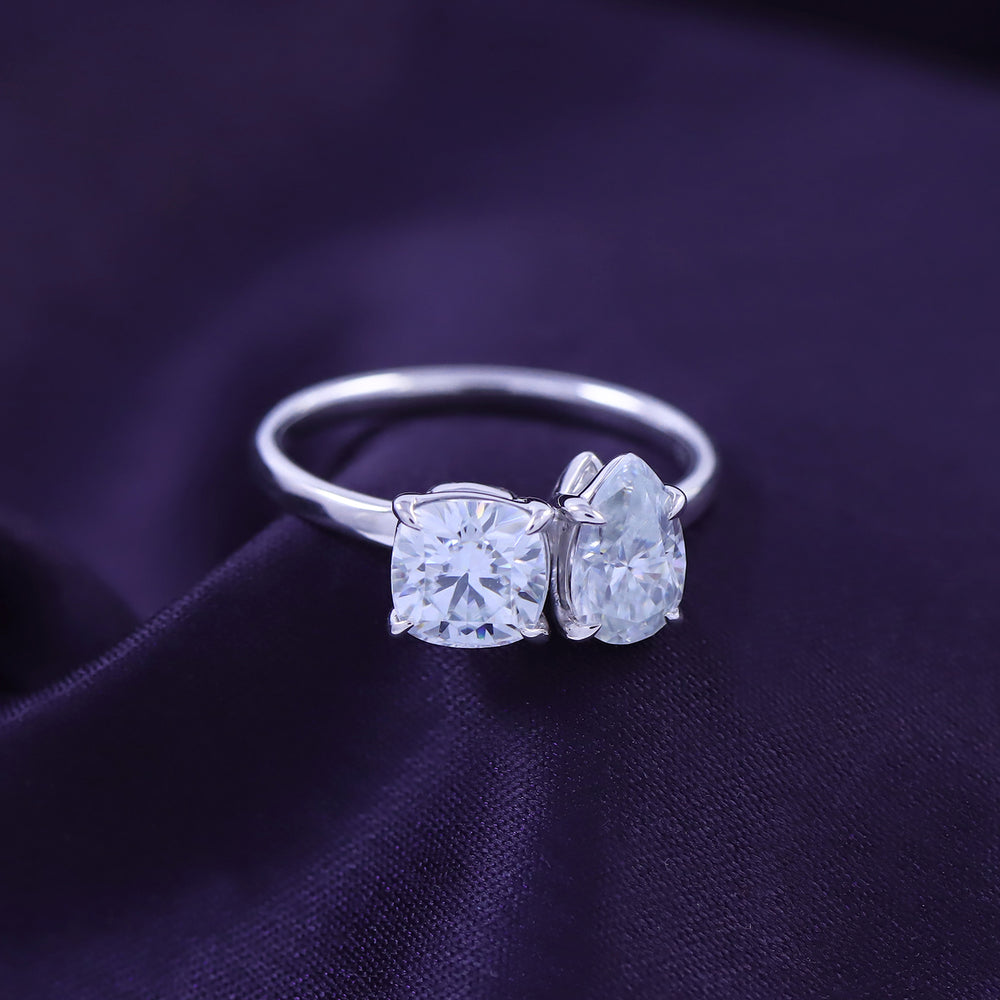 
                      
                        1.75 Carat Pear & Cushion Cut Lab Created Moissanite Diamond Toi Et Moi 2-Stone Engagement Ring In 925 Sterling Silver
                      
                    