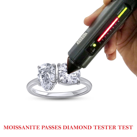 Load image into Gallery viewer, 1.75 Carat Pear &amp;amp; Cushion Cut Lab Created Moissanite Diamond Toi Et Moi 2-Stone Engagement Ring In 925 Sterling Silver
