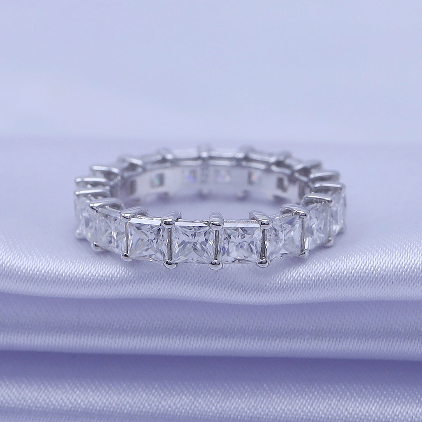 Moissanite Eternity Wedding Band Ring 4.50cttw Princess Lab Created Diamond 14K Gold Plated 925 Sterling Silver Ring for Women