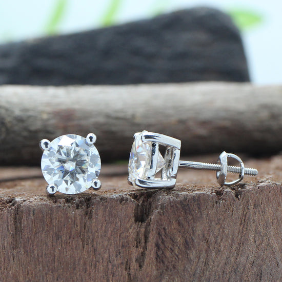 7.5MM Round Lab Created Moissanite Diamond Solitaire Pendant & Stud Earrings Jewelry Set In 925 Sterling Silver