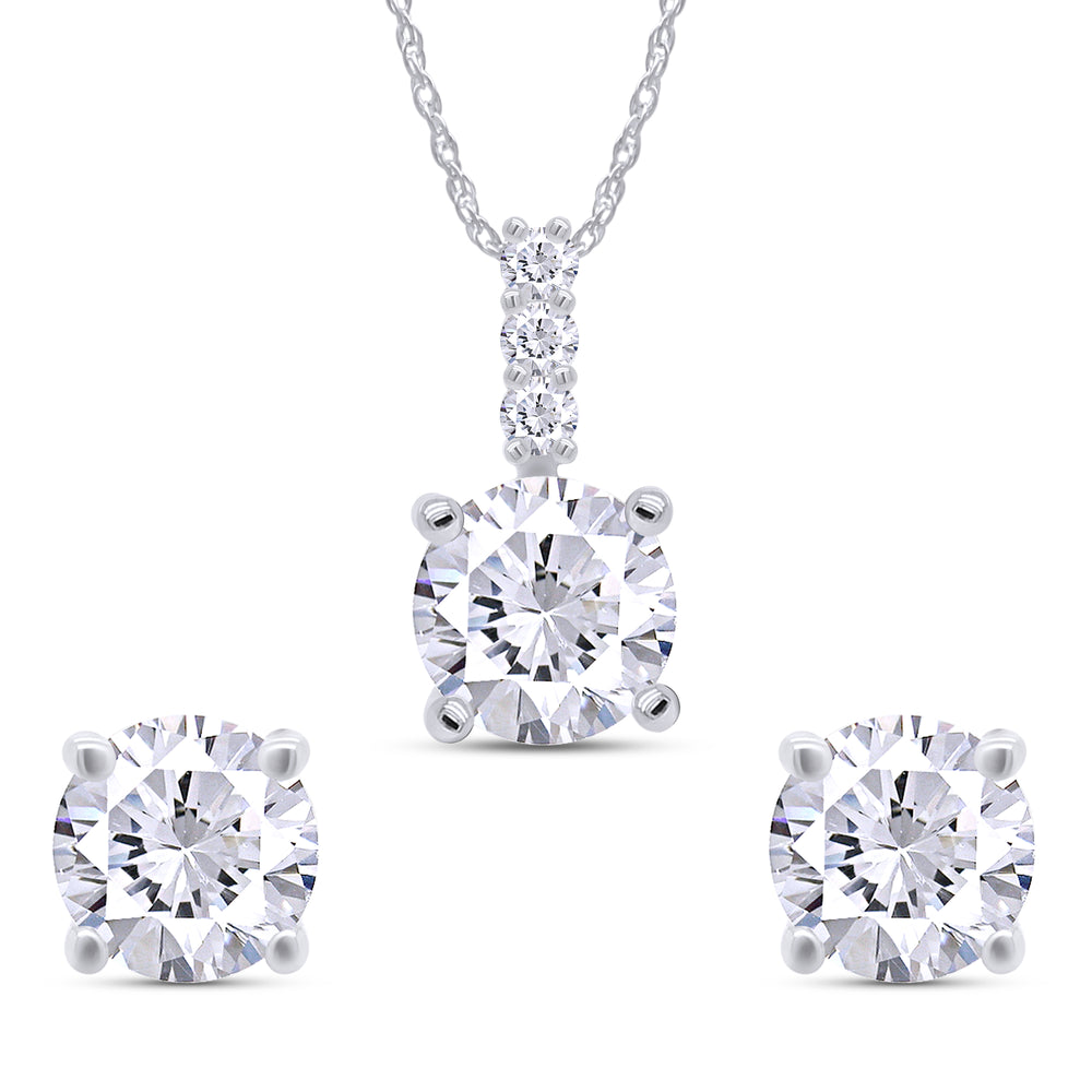 
                      
                        7.5MM Round Lab Created Moissanite Diamond Solitaire Pendant & Stud Earrings Jewelry Set In 925 Sterling Silver
                      
                    