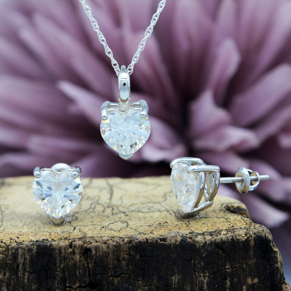 
                      
                        5 1/4 Carat 8MM Heart Cut Lab Created Moissanite Diamond Solitaire Pendant & Stud Earrings Jewelry Set In 925 Sterling Silver
                      
                    