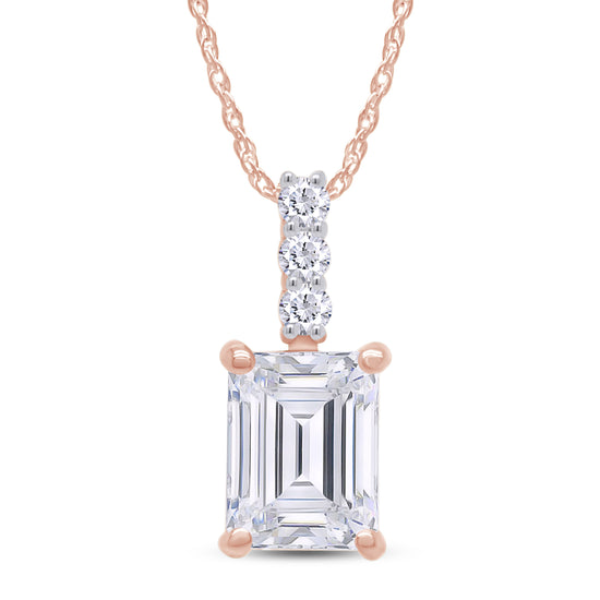 8X6MM Emerald Cut Lab Created Moissanite Diamond Solitaire Pendant & Stud Earrings Jewelry Set In 925 Sterling Silver
