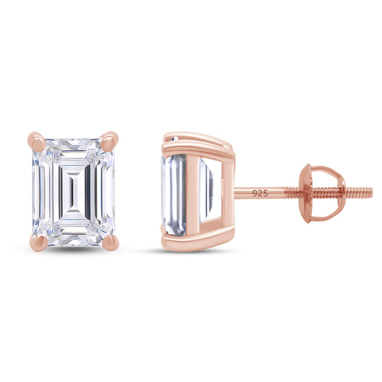 8X6MM Emerald Cut Lab Created Moissanite Diamond Solitaire Pendant & Stud Earrings Jewelry Set In 925 Sterling Silver