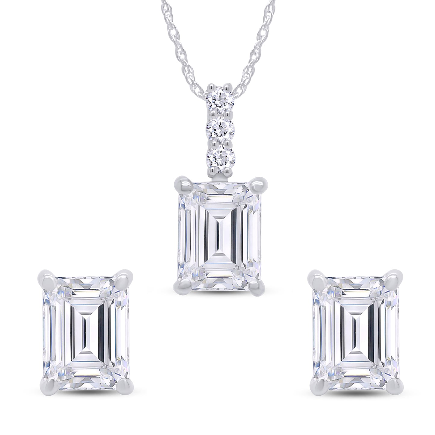 8X6MM Emerald Cut Lab Created Moissanite Diamond Solitaire Pendant & Stud Earrings Jewelry Set In 925 Sterling Silver