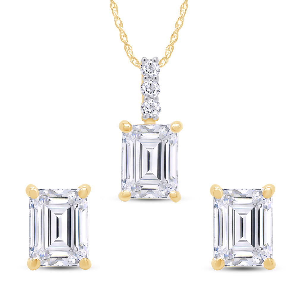 
                      
                        8X6MM Emerald Cut Lab Created Moissanite Diamond Solitaire Pendant & Stud Earrings Jewelry Set In 925 Sterling Silver
                      
                    