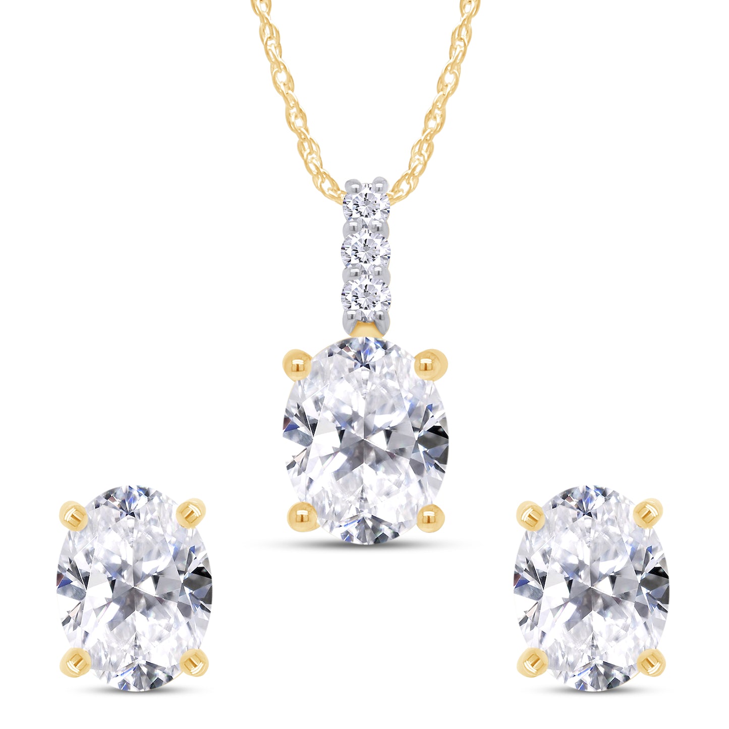 9X7MM Oval Cut Lab Created Moissanite Diamond Solitaire Pendant & Stud Earrings Jewelry Set In 925 Sterling Silver