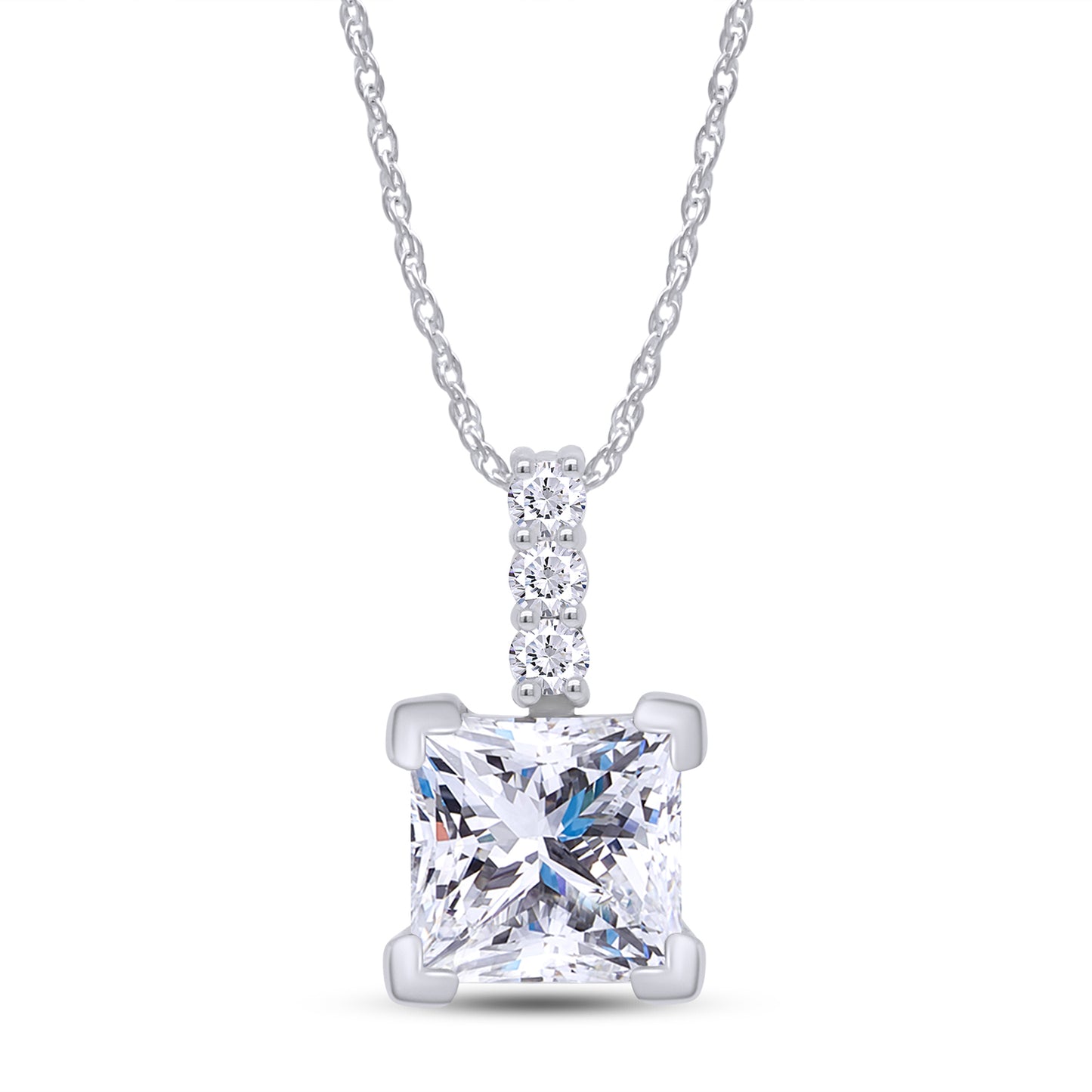 7MM Princess Cut Lab Created Moissanite Diamond Solitaire Pendant & Stud Earrings Jewelry Set In 925 Sterling Silver