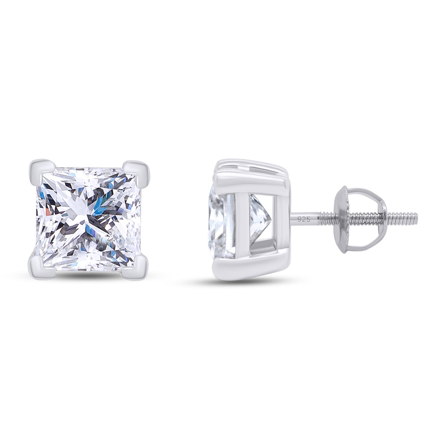 7MM Princess Cut Lab Created Moissanite Diamond Solitaire Pendant & Stud Earrings Jewelry Set In 925 Sterling Silver