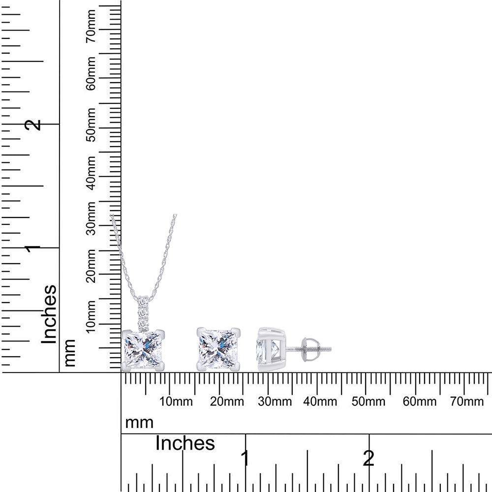 
                      
                        7MM Princess Cut Lab Created Moissanite Diamond Solitaire Pendant & Stud Earrings Jewelry Set In 925 Sterling Silver
                      
                    