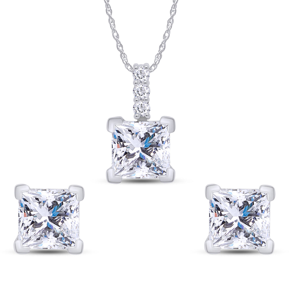 
                      
                        7MM Princess Cut Lab Created Moissanite Diamond Solitaire Pendant & Stud Earrings Jewelry Set In 925 Sterling Silver
                      
                    