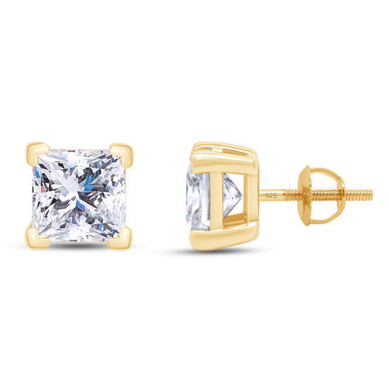 7MM Princess Cut Lab Created Moissanite Diamond Solitaire Pendant & Stud Earrings Jewelry Set In 925 Sterling Silver