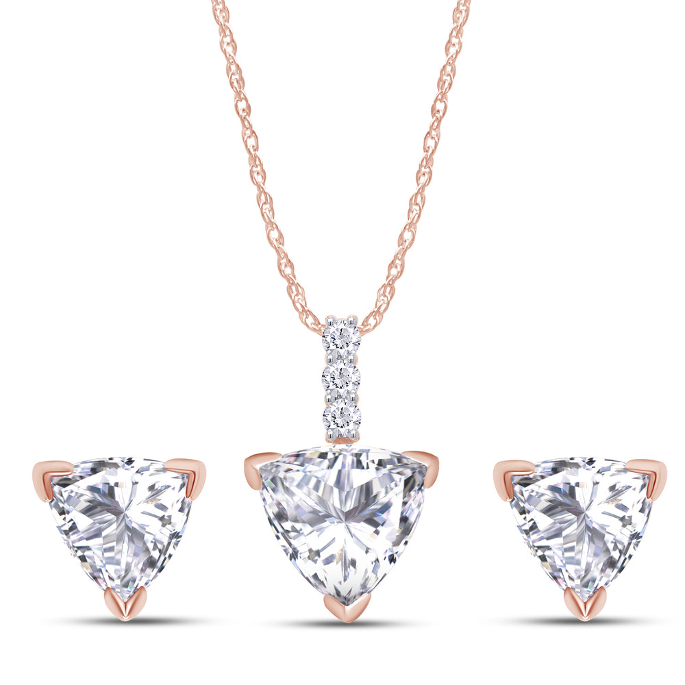 
                      
                        8MM Trillion Cut Lab Created Moissanite Diamond Solitaire Pendant & Stud Earrings Jewelry Set In 925 Sterling Silver
                      
                    