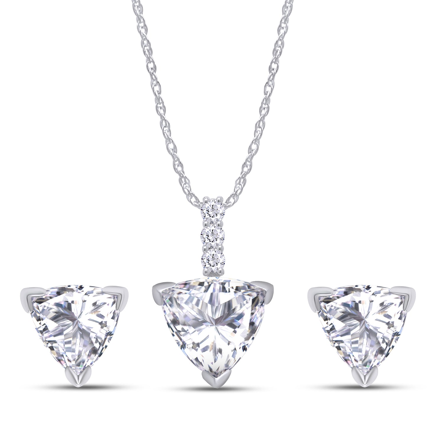 8MM Trillion Cut Lab Created Moissanite Diamond Solitaire Pendant & Stud Earrings Jewelry Set In 925 Sterling Silver