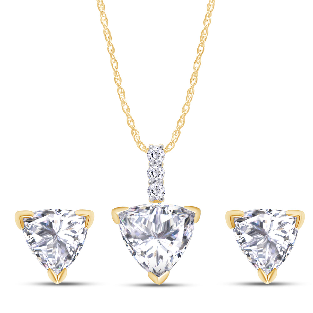 
                      
                        8MM Trillion Cut Lab Created Moissanite Diamond Solitaire Pendant & Stud Earrings Jewelry Set In 925 Sterling Silver
                      
                    