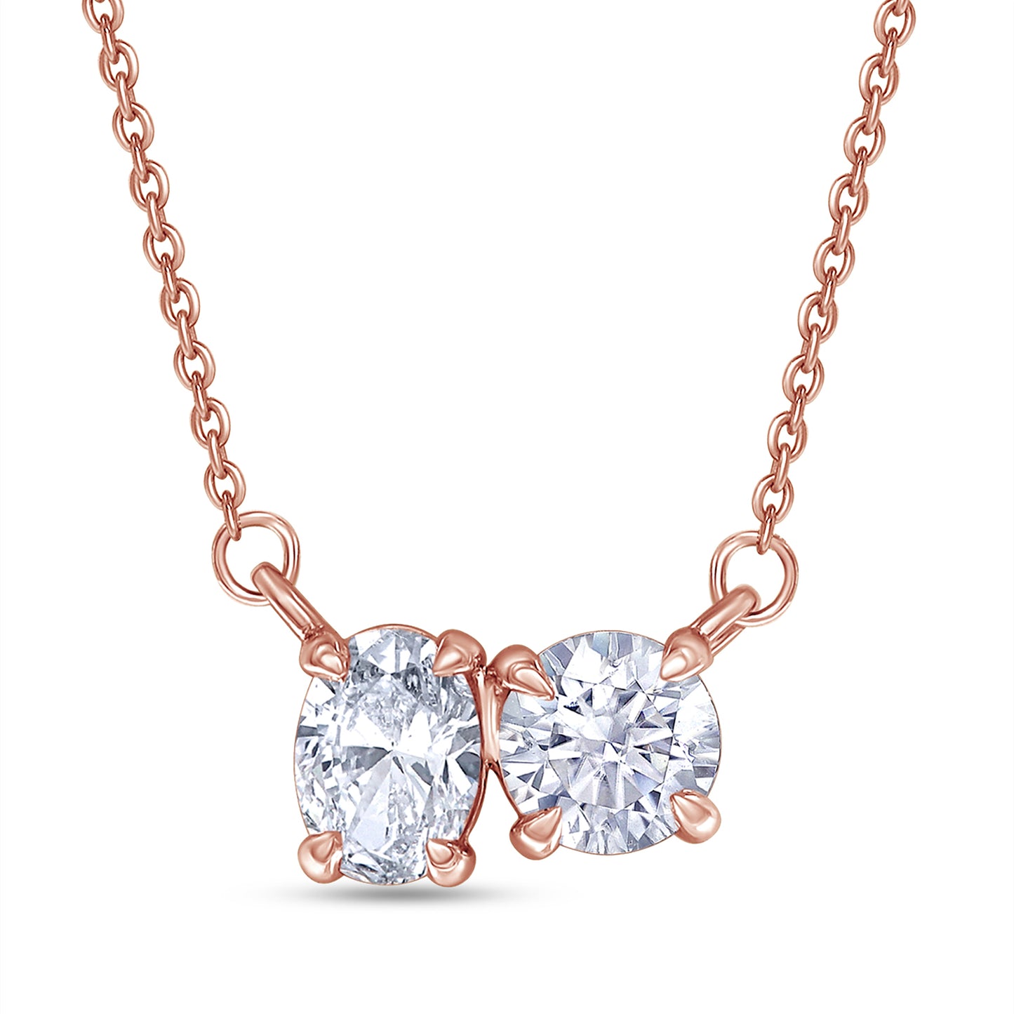 1.50 Carat Oval & Round Cut Lab Created Moissanite Diamond Toi Et Moi 2 Stone Pendant Necklace In 925 Sterling Silver