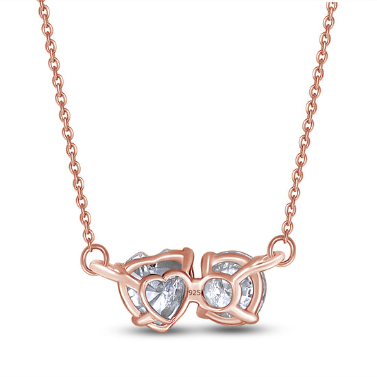1 3/4 Carat Round & Heart Lab Created Moissanite Diamond Toi Et Moi 2 Stone Pendant Necklace In 925 Sterling Silver