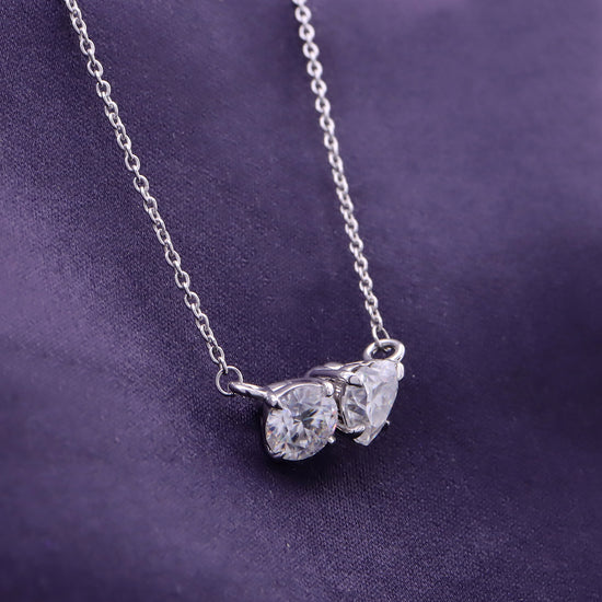 1 3/4 Carat Round & Heart Lab Created Moissanite Diamond Toi Et Moi 2 Stone Pendant Necklace In 925 Sterling Silver