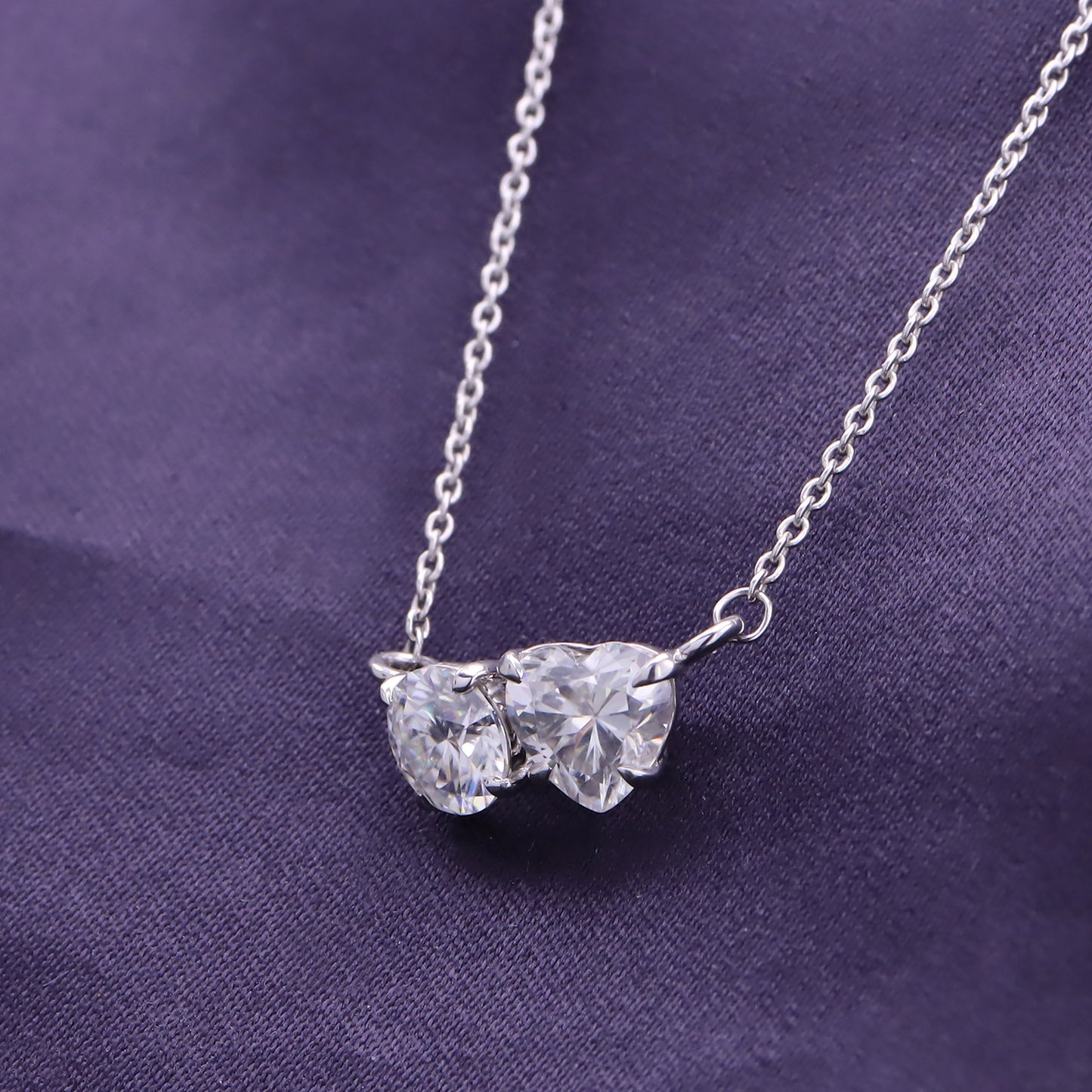 1 3/4 Carat Round & Heart Lab Created Moissanite Diamond Toi Et Moi 2 Stone Pendant Necklace In 925 Sterling Silver