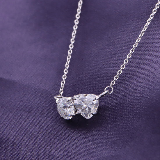 1 3/4 Carat Round & Heart Lab Created Moissanite Diamond Toi Et Moi 2 Stone Pendant Necklace In 925 Sterling Silver