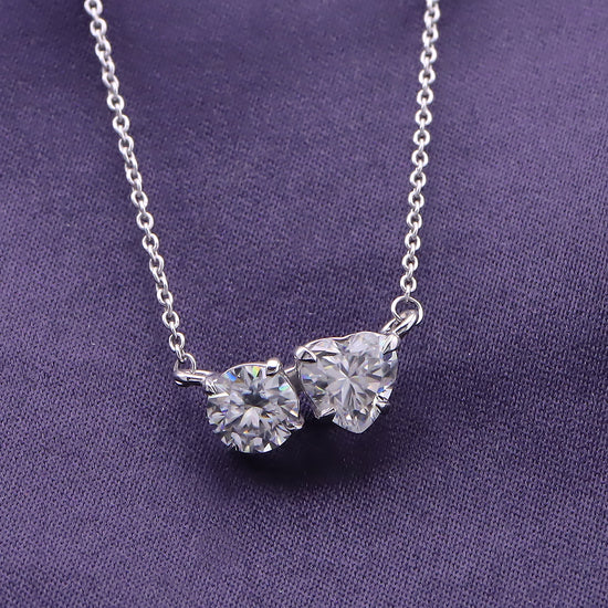 1 3/4 Carat Round & Heart Lab Created Moissanite Diamond Toi Et Moi 2 Stone Pendant Necklace In 925 Sterling Silver