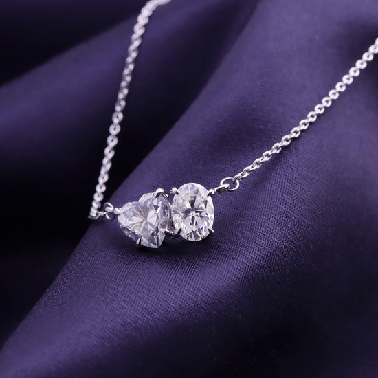 1 4/5 Carat Heart & Oval Lab Created Moissanite Diamond Toi Et Moi 2 Stone Pendant Necklace For Women In 925 Sterling Silver