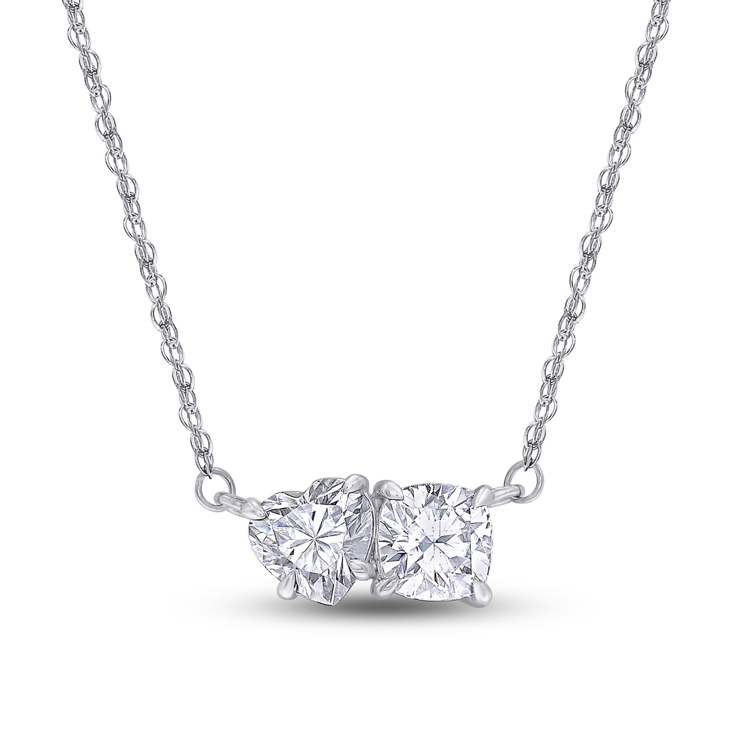 1.90 Carat Heart & Cushion Lab Created Moissanite Diamond 2 Stone Toi Et Moi Pendant Necklace For Women In 925 Sterling Silver