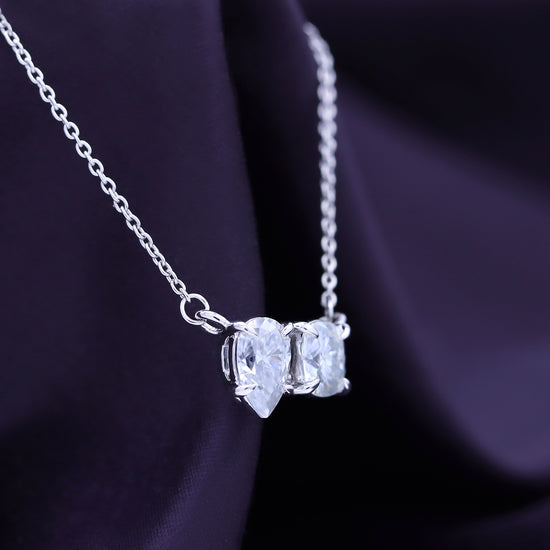 1 2/3 Carat Pear & Cushion Lab Created Moissanite Diamond Toi Et Moi 2 Stone Pendant Necklace For Women In 925 Sterling Silver