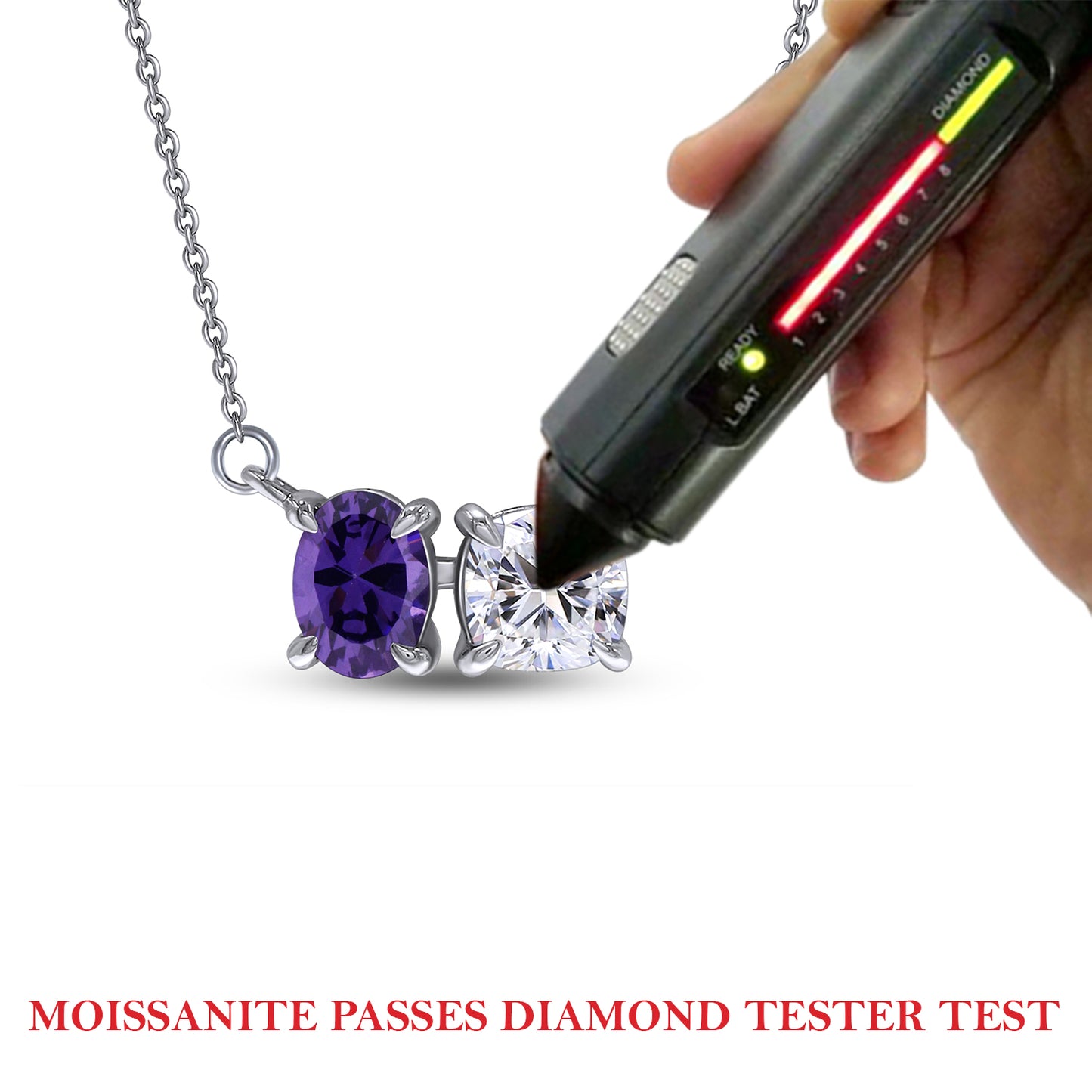 Oval Cut Amethyst & Cushion Lab Created Moissanite Diamond 2 Stone Toi Et Moi Pendant Necklace In 925 Sterling Silver (1.80 Cttw)