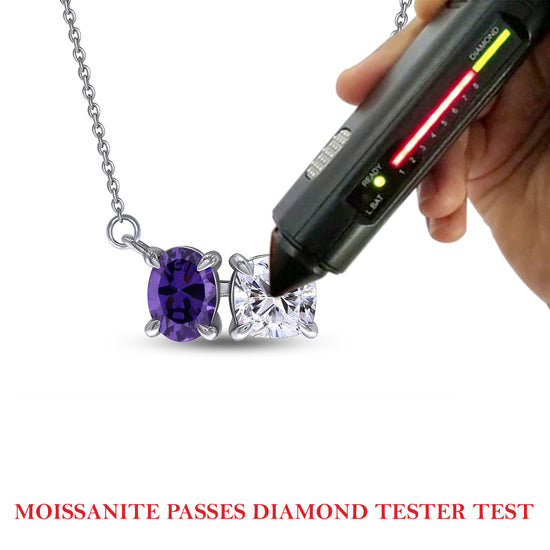 Load image into Gallery viewer, Oval Cut Amethyst &amp;amp; Cushion Lab Created Moissanite Diamond 2 Stone Toi Et Moi Pendant Necklace In 925 Sterling Silver (1.80 Cttw)
