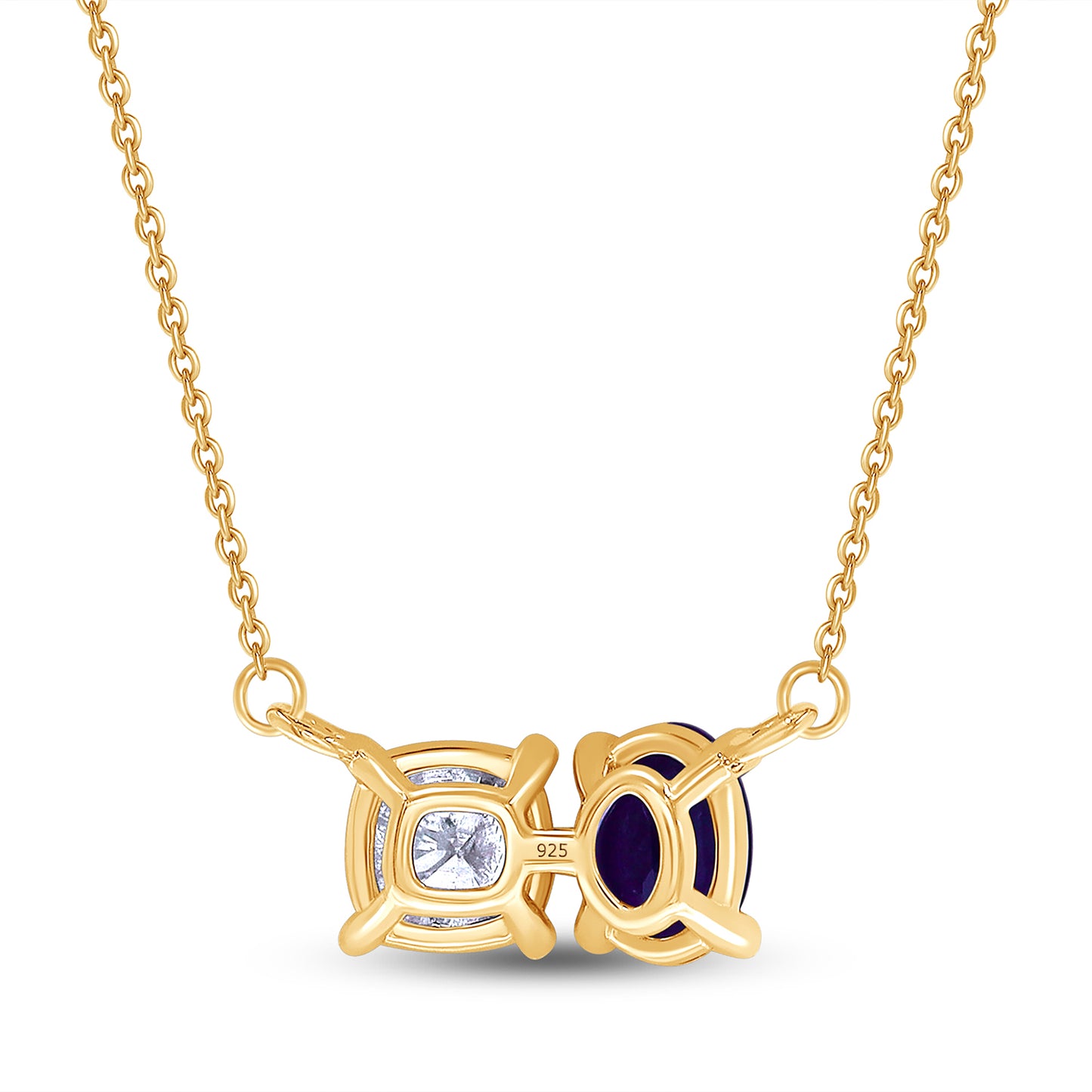 Oval Cut Amethyst & Cushion Lab Created Moissanite Diamond 2 Stone Toi Et Moi Pendant Necklace In 925 Sterling Silver (1.80 Cttw)