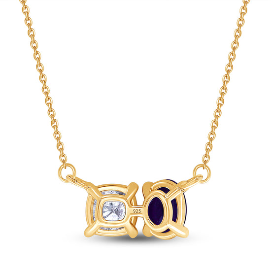 Oval Cut Amethyst & Cushion Lab Created Moissanite Diamond 2 Stone Toi Et Moi Pendant Necklace In 925 Sterling Silver (1.80 Cttw)