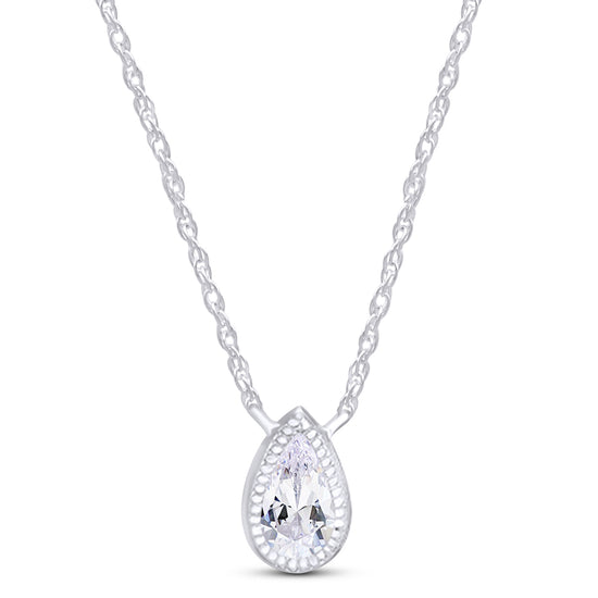 1/5 Carat Pear Cut White Natural Diamond Solitaire Pendant Necklace In 925 Sterling Silver