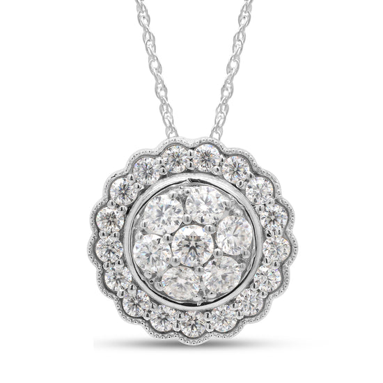 1 Carat Lab Created Moissanite Diamond Flower Pendant Necklace in 10K or 14K Solid Gold For Women (1 Cttw)