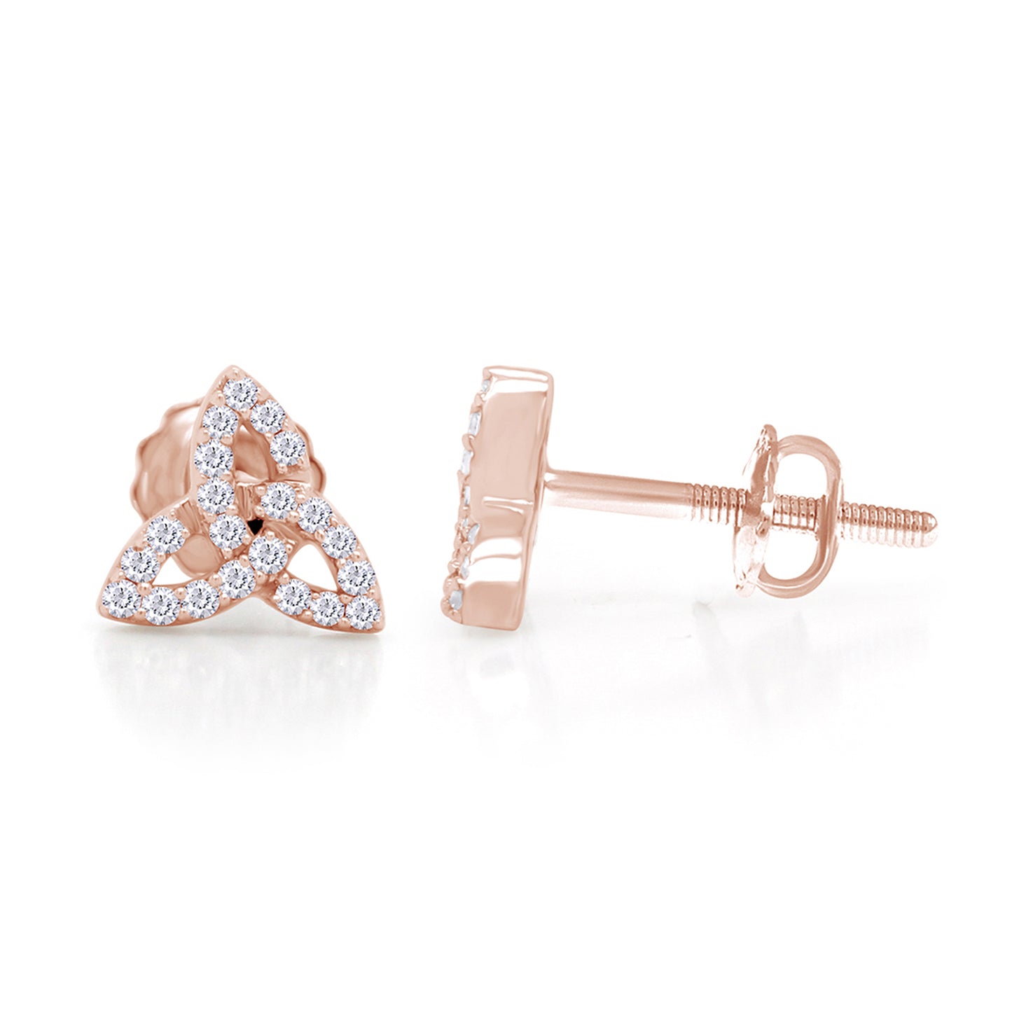 1/10 Cttw Natural Diamond 10K Gold Celtic Knot Infinity Pave Diamond Screw Back Studs Earrings (0.10 Cttw)