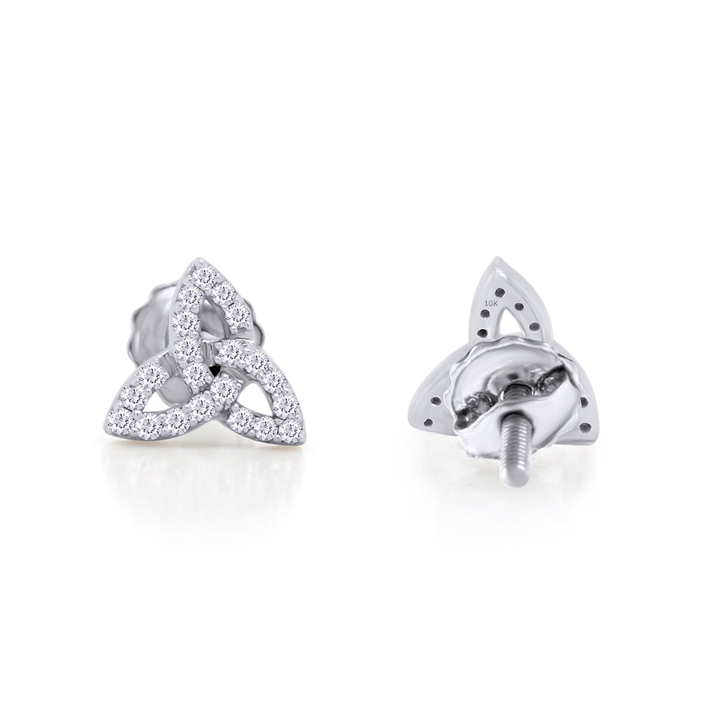 1/10 Cttw Natural Diamond 10K Gold Celtic Knot Infinity Pave Diamond Screw Back Studs Earrings (0.10 Cttw)
