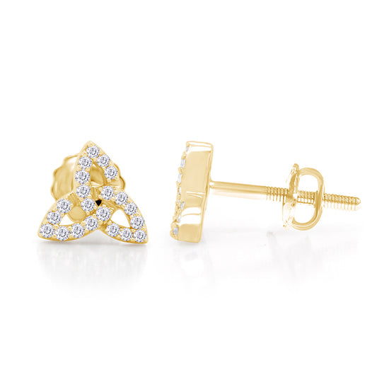1/10 Cttw Natural Diamond 10K Gold Celtic Knot Infinity Pave Diamond Screw Back Studs Earrings (0.10 Cttw)